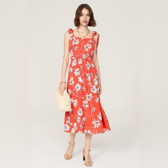 RTR Jason Wu Collective Tie Shoulder Midi Floral Dress Red/Orange Size 4 - Picture 1 of 7